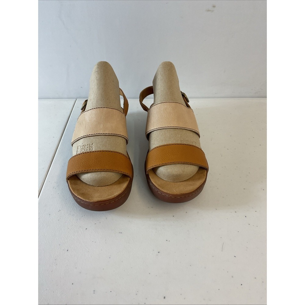 Women’s Two-Tone Tan & Beige Leather Slingback Sandals - Picture 4 of 15